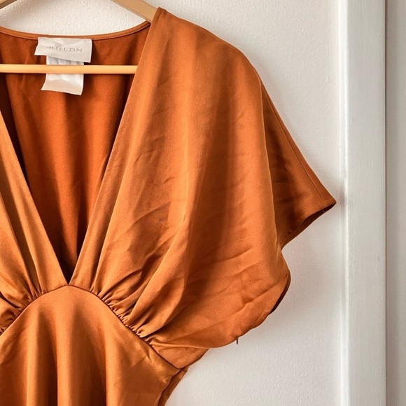 BHLDN Leila Satin Charmeuse Deep V Flutter Sleeve A-Line Gown - Picture 3 of 6